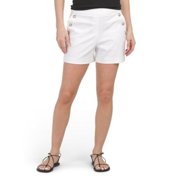 RACHEL ZOE White Sailor Gold Button Pull On Shorts Womens 12 - Picture 1 of 8